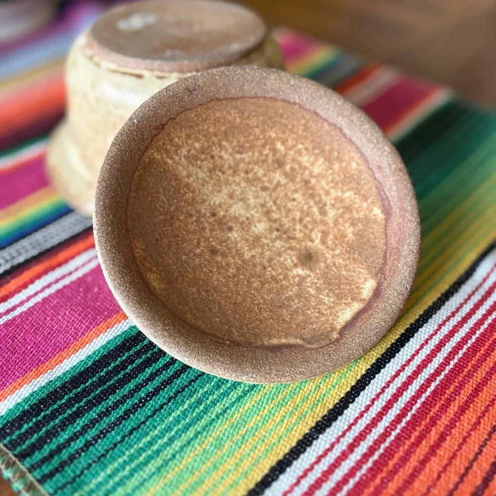 Vintage Studio Pottery Lidded Bowls Set of 2 Earth Tone Speckled Stoneware 5.5